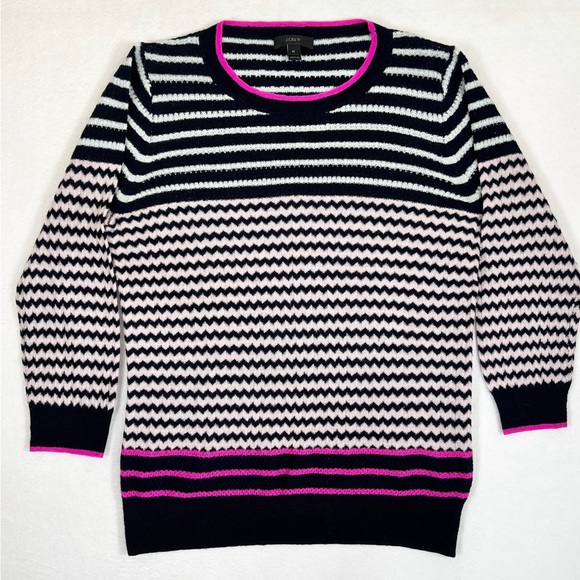 J. CREW Women’s 100% Merino Wool Chevron Stripes Knit‎ Sweater Preppy Size M - Picture 1 of 11